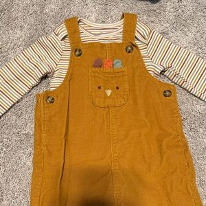 Kids Mustard Overalls with Striped Shirt